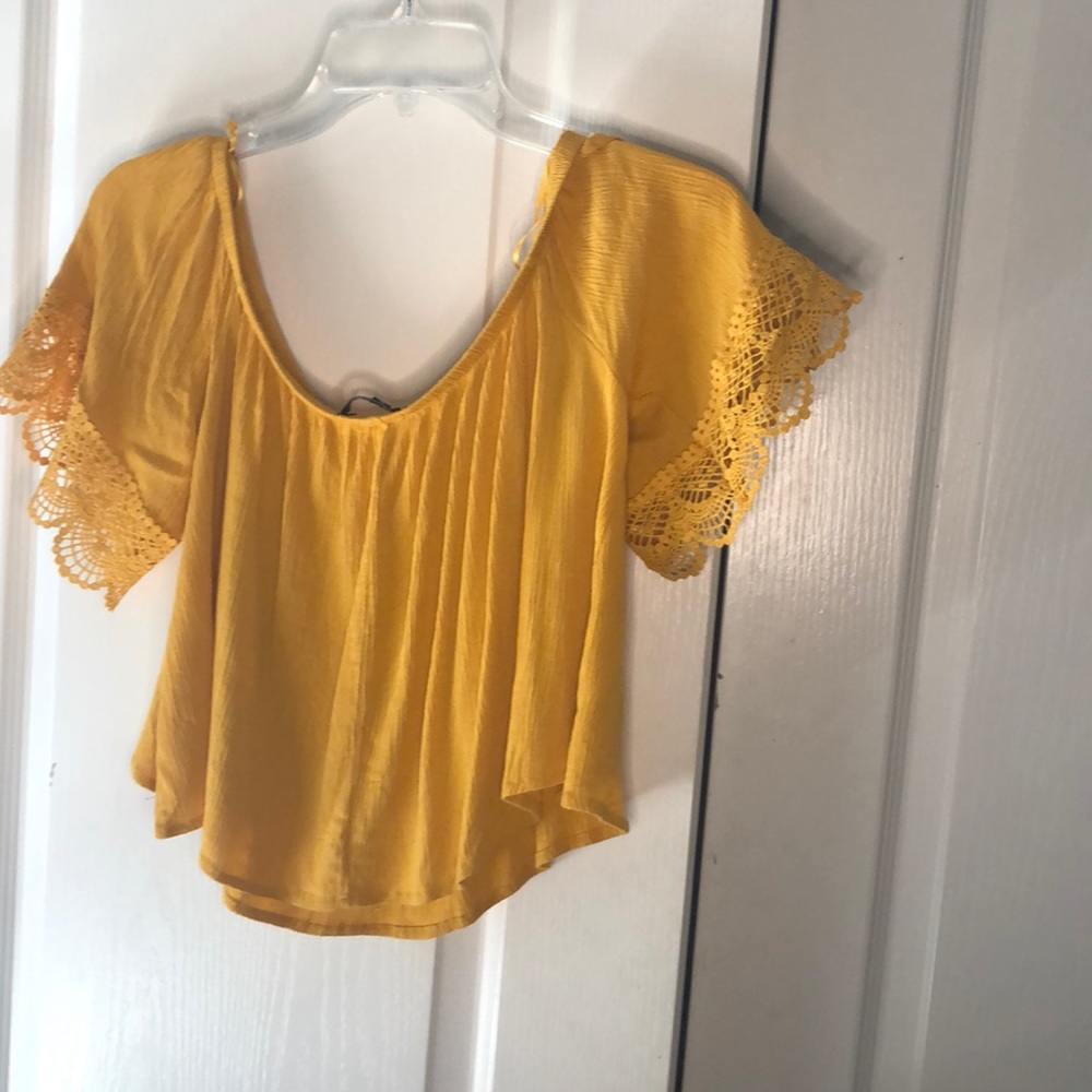 Mustard yellow off the shoulder shirt